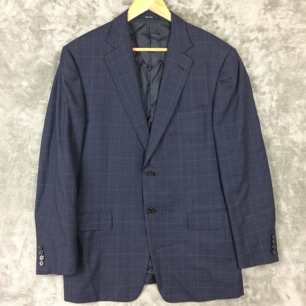 ERMENEGILDO ZEGNA Blazer Sport Coat Plaid Blue 100% Wool 44US‎ 54IT Windowpane